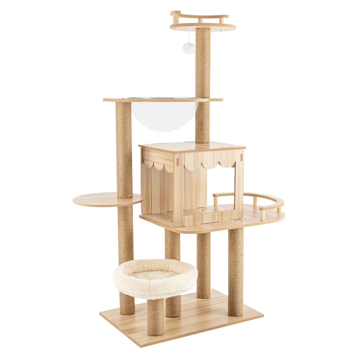 All-in-one Multi-Level Wood Cat Tree for Indoor Play. Climbing,  Jumping, Cushions