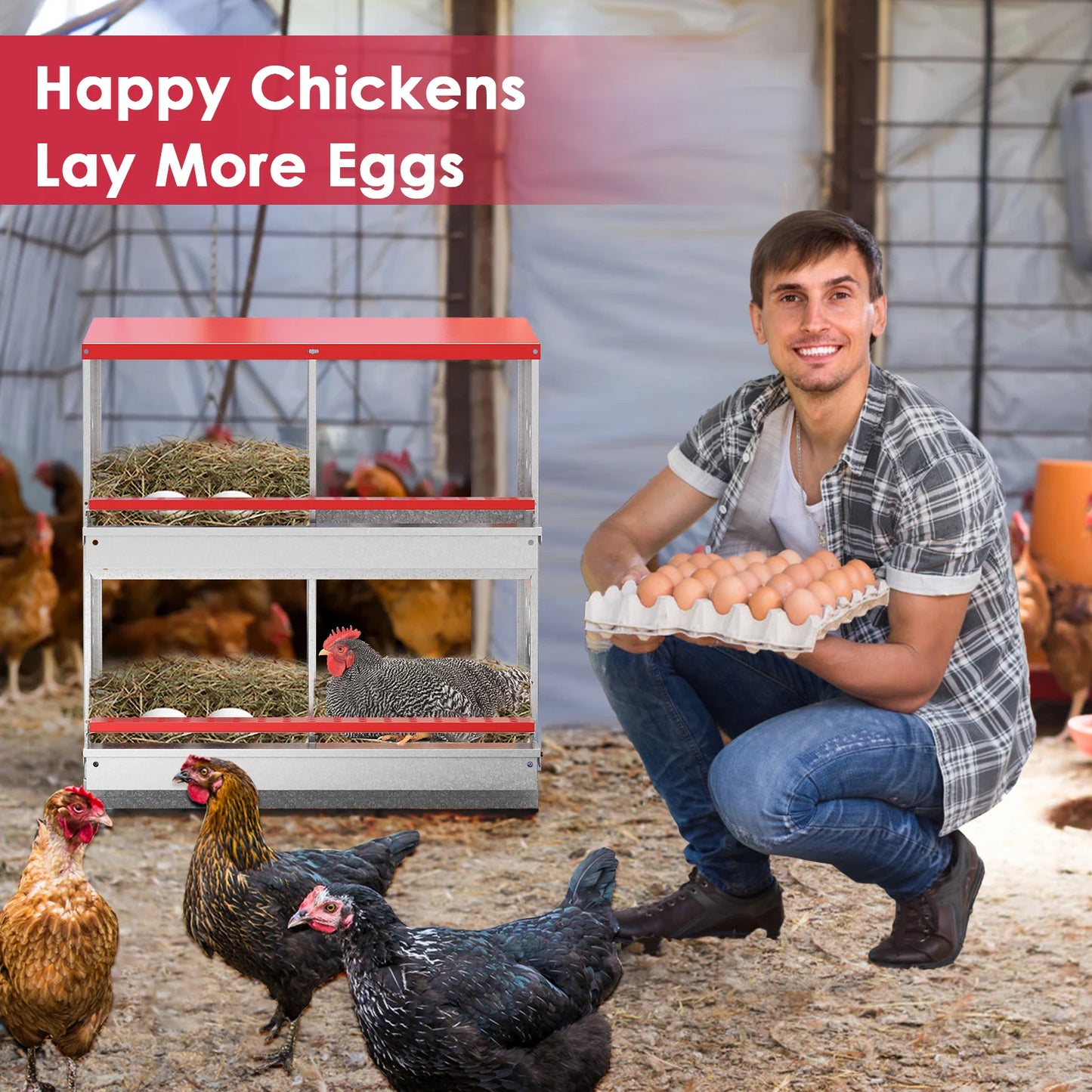 6 Compartment Metal Chicken Nesting Boxes. Wall Mount, Easy Egg Collection Vent