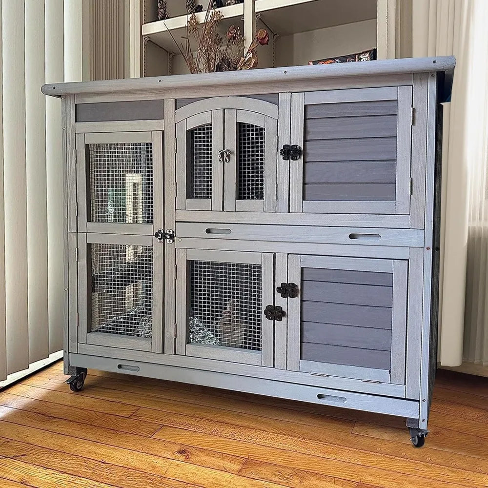 Indoor Outdoor Bunny House on Wheels with Plastic Tray