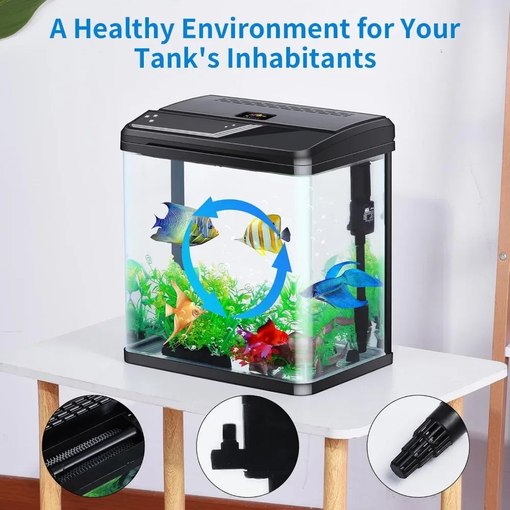 4 Gallon Glass Mini Aquarium Starter Kit. Desktop for Shrimp/Goldfish. Filter, Pump, LED Light