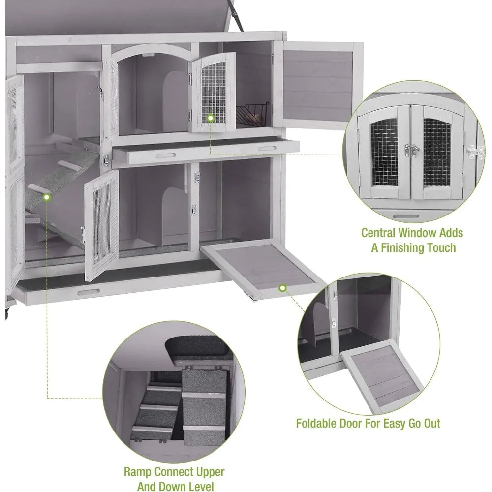 Indoor Outdoor Bunny House on Wheels with Plastic Tray