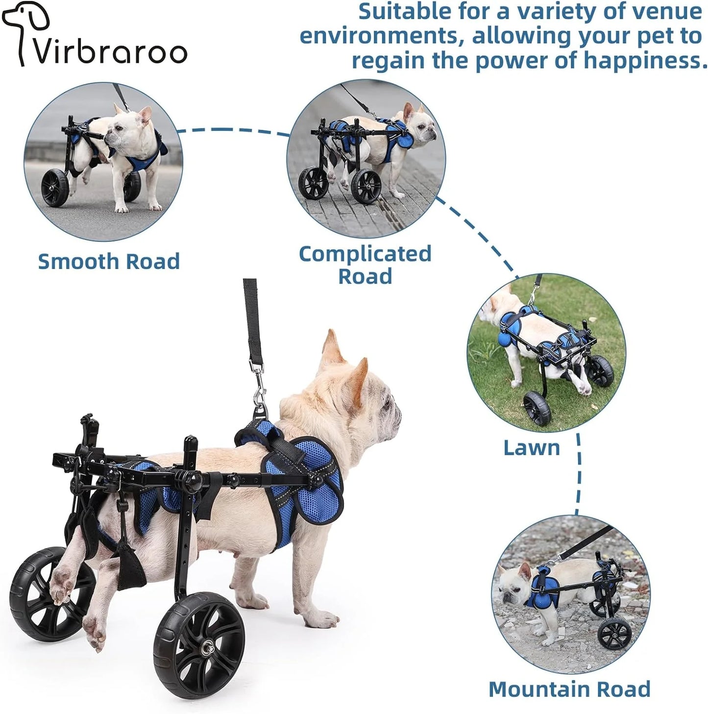 Adjustable Aluminum Small Dog Wheelchair for Back Legs  Reflective Safety Design for Disabled Dog