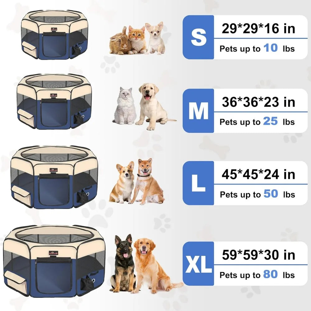 Foldable Pet Playpen with Carrying Case, Indoor/Outdoor Use/Water Resistant