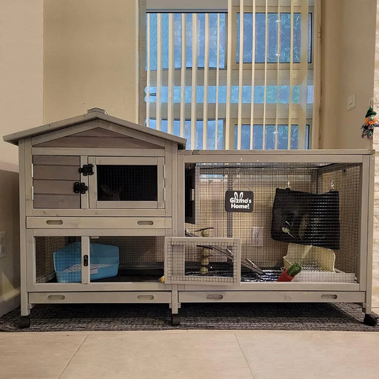 Small Animal Cage. Indoor/Outdoor, Casters Waterproof Roof, Pull Out Tray from Back and Front