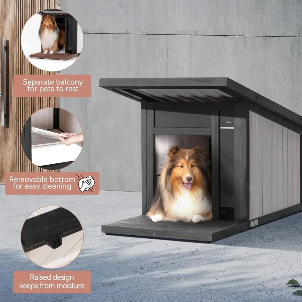 Modern Design Outdoor Waterproof Dog House with Pitched Roof To Fight Against Rain/Snow. Easy Assembly