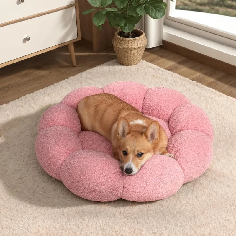 Fluffy Flower Sherpa Calming Dog Beds for Medium Dogs