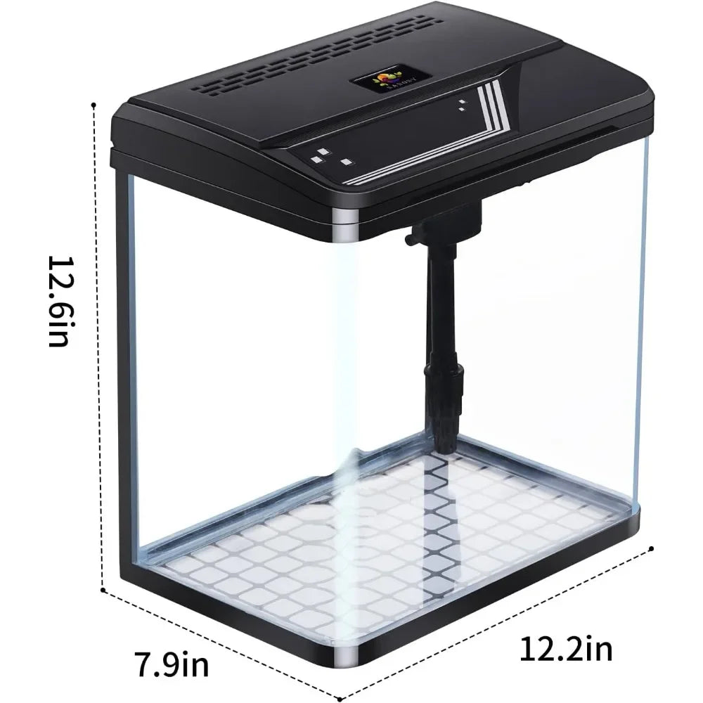 4 Gallon Glass Mini Aquarium Starter Kit. Desktop for Shrimp/Goldfish. Filter, Pump, LED Light