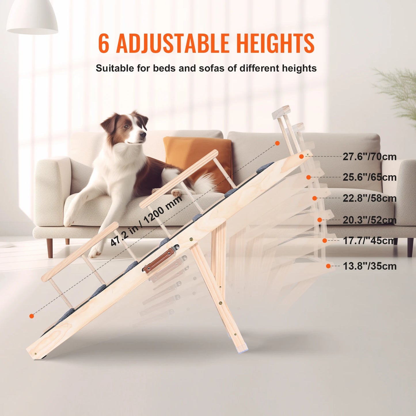 Anti-slip Adjustable Wooden Pet Ramp. Folding