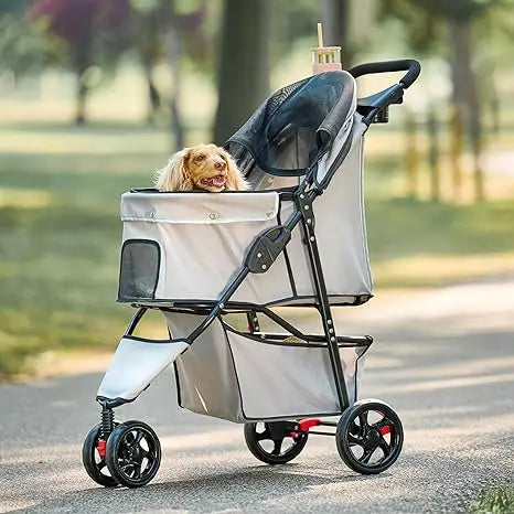 Pet Stroller. 360 Degree Front Wheel Swivel, Rear Wheel Breaks, Reflective Trim, Mesh Panels,