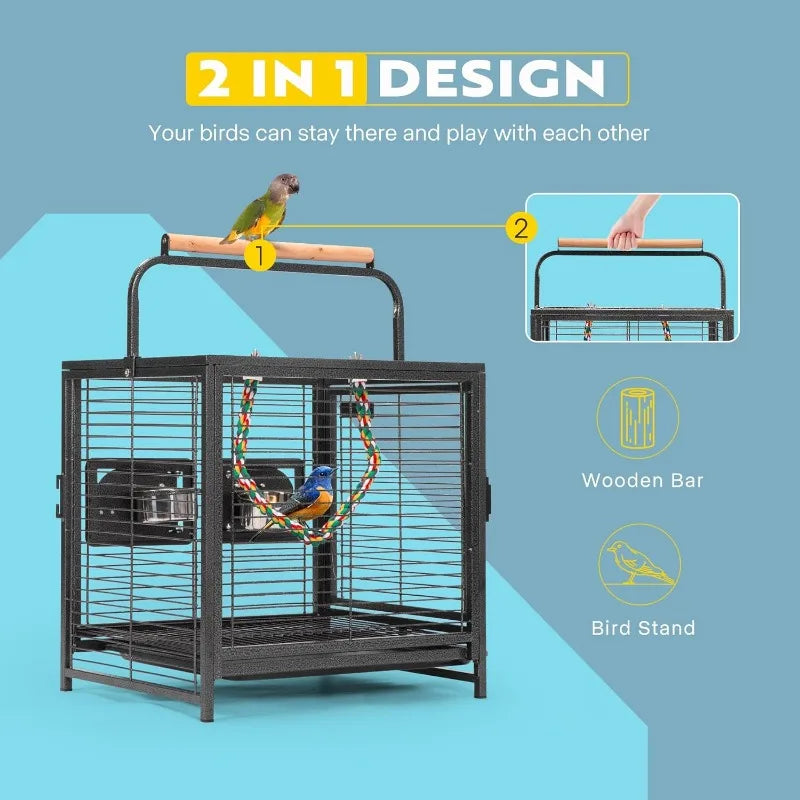 19 Inch Wrought Iron Bird Travel Carrier Cage