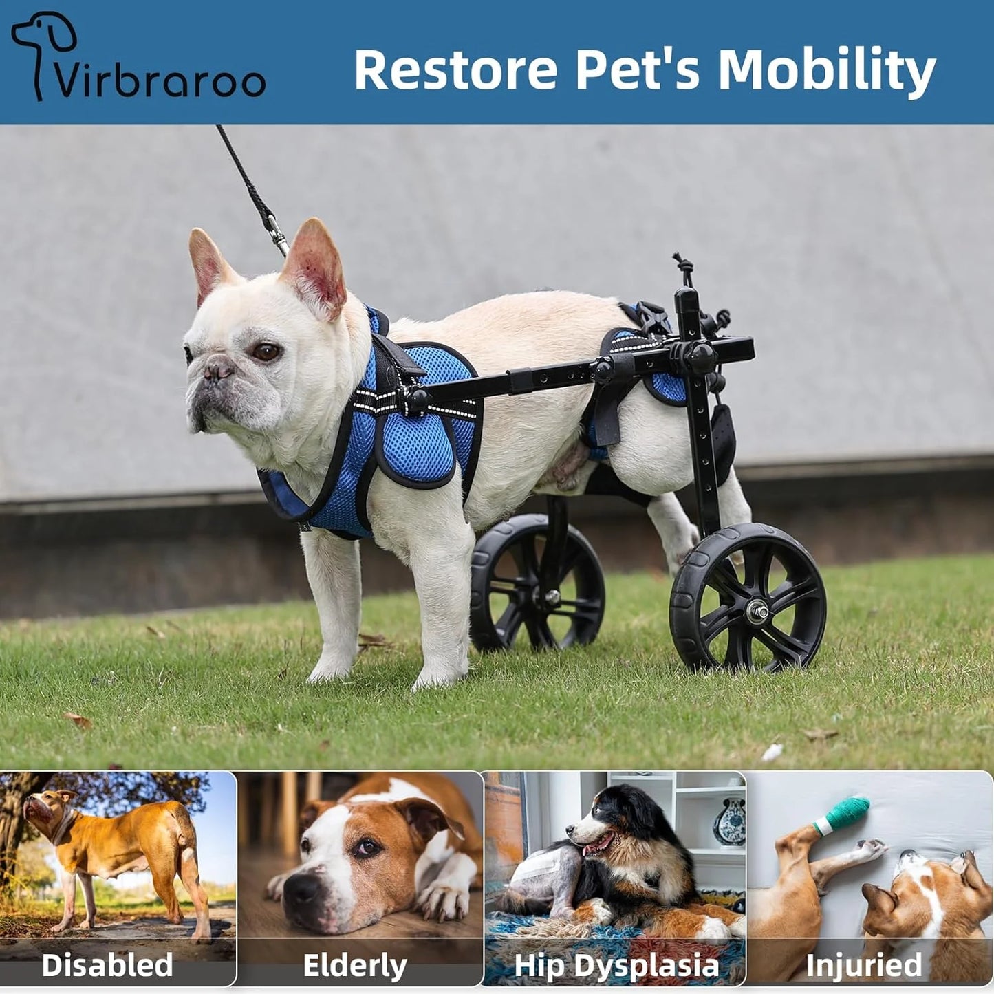 Adjustable Aluminum Small Dog Wheelchair for Back Legs  Reflective Safety Design for Disabled Dog