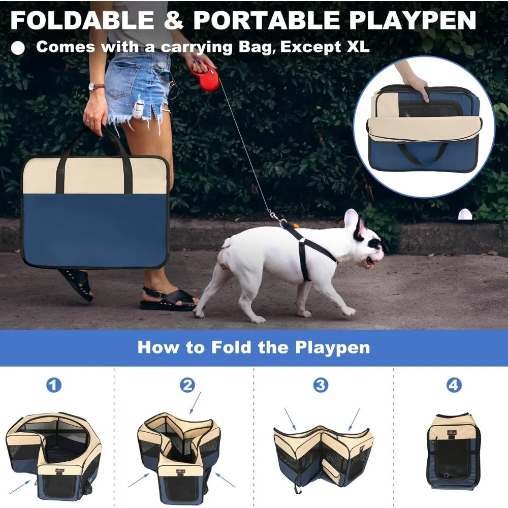 Foldable Pet Playpen with Carrying Case, Indoor/Outdoor Use/Water Resistant