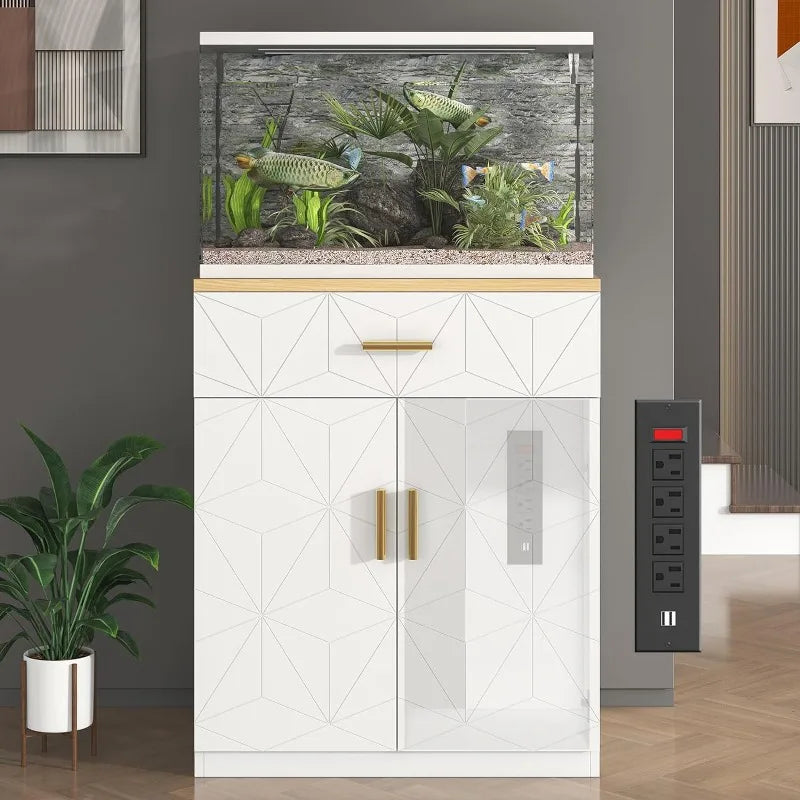 Small Aquarium Stand With Doors, Adjustable Shelves.Can also be used as Sideboard Coffee Bar Cart,