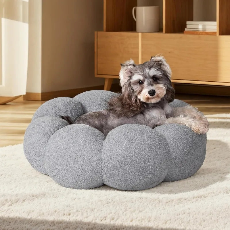 Fluffy Flower Sherpa Calming Dog Beds for Medium Dogs