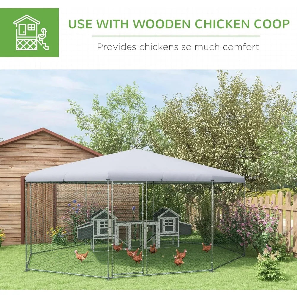 Polygon Shaped Large Metal Chicken Coop.   Waterproof, Anti-UV Cover