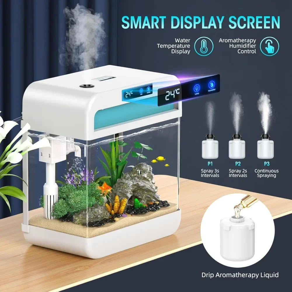 2.2 Gallon Aquarium with Humidifier. 7 Color Auto-Looping Light, Self Cleaning, 3 in 1 Pump with Filtration & Oxygenation