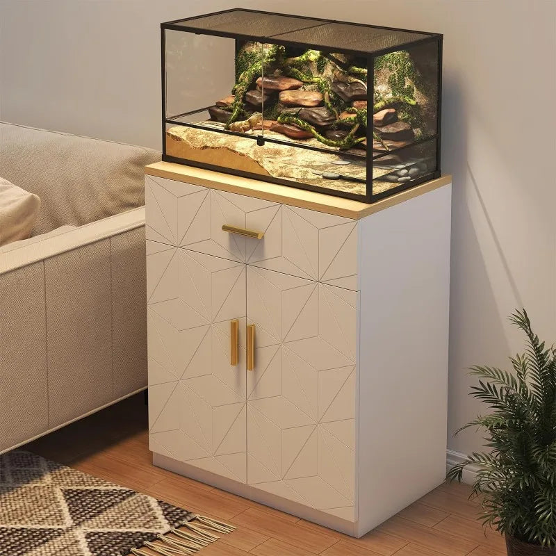 Small Aquarium Stand With Doors, Adjustable Shelves.Can also be used as Sideboard Coffee Bar Cart,