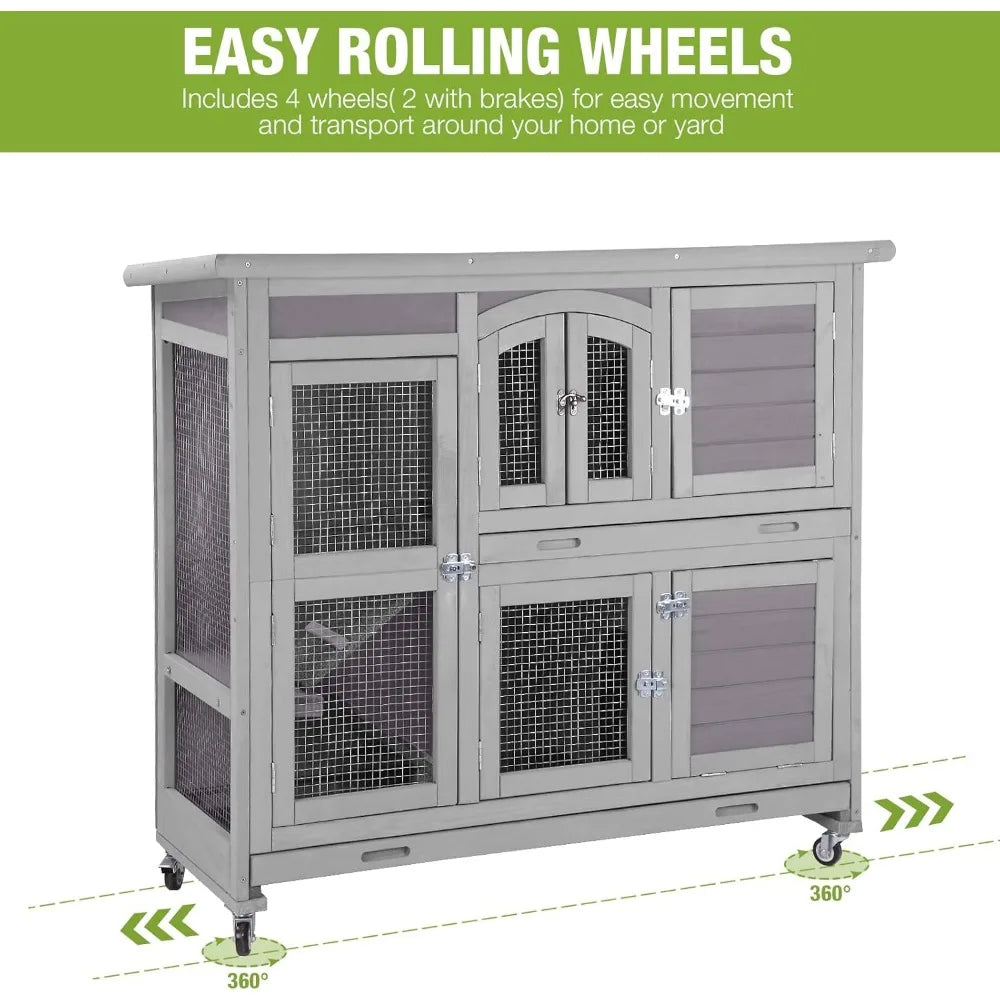 Indoor Outdoor Bunny House on Wheels with Plastic Tray