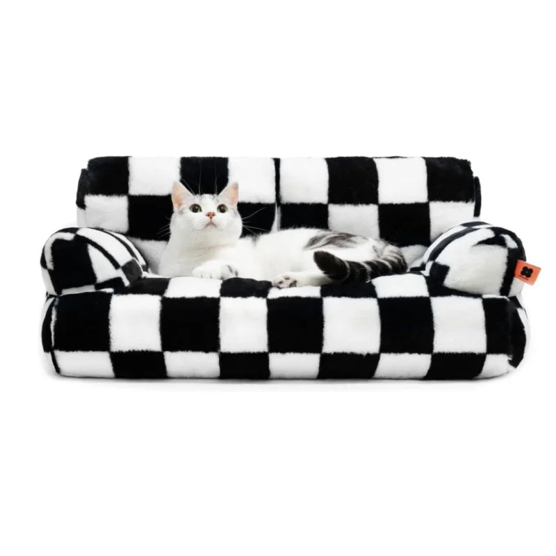 Washable Pet Couch/ Bed with Non-Slip Bottom Fluffy Black&White for Medium/Small Dogs Cats.