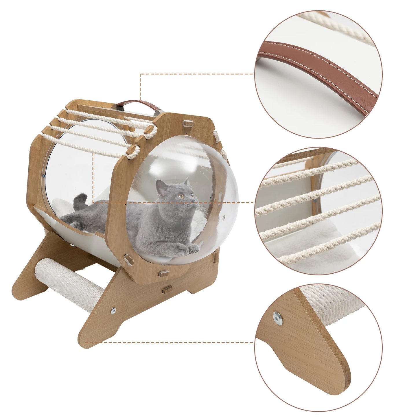 Modern Acrylic Dome Cat House. Space Capsule Style with Cushion