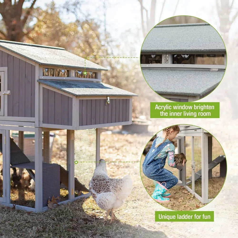 Foldable Hen House with Nesting Box and Run for 4-6 Chickens 26ft²-Super Easy to Assemble