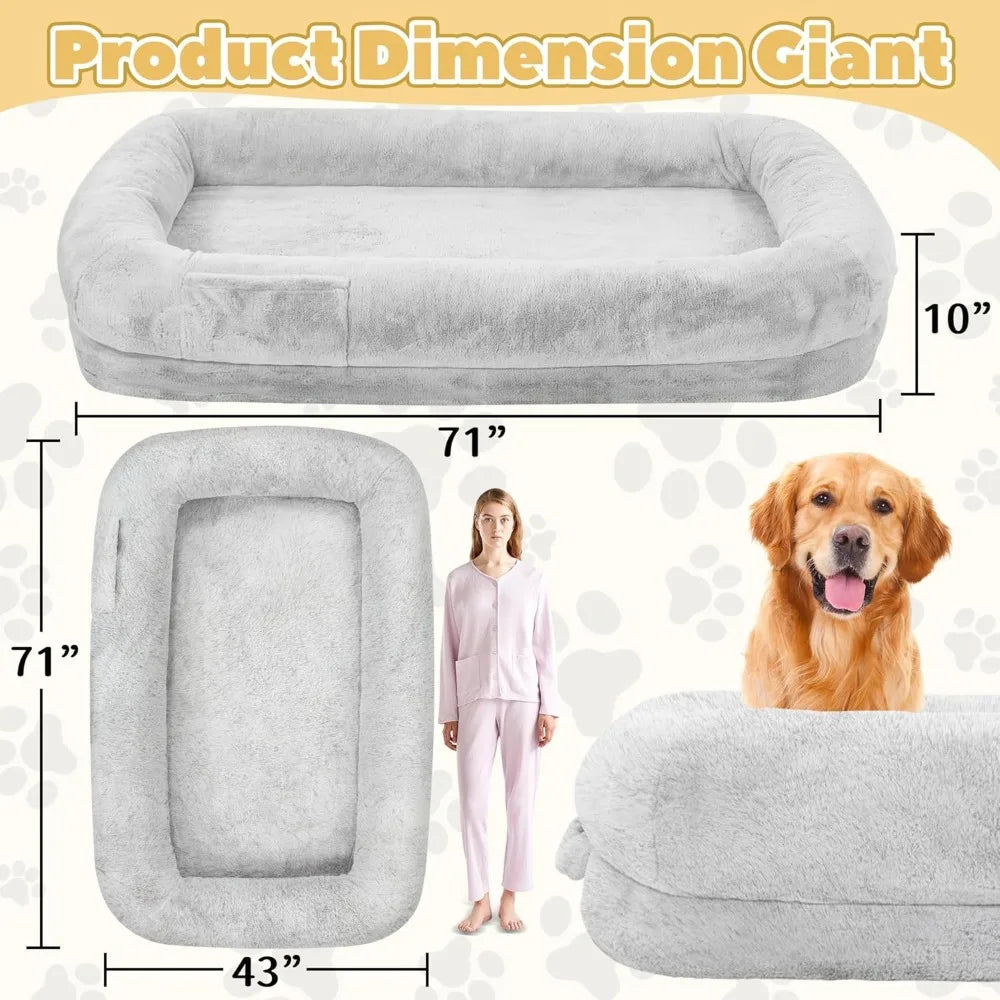 71" Human Dog Bed for Adults. Removable Cover, Washable, Waterproof, Orthopedic Design