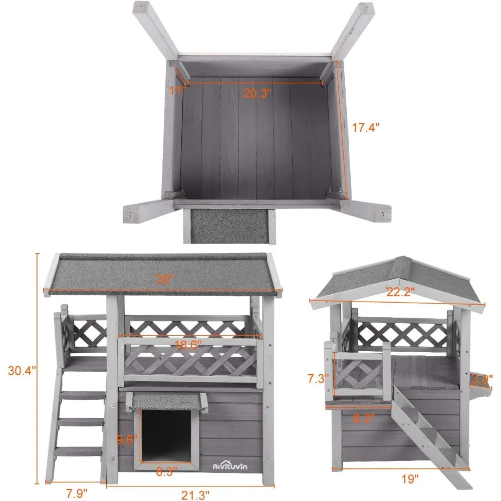 Feral Cat House with Stairs. Insulated, Weatherproof Roof