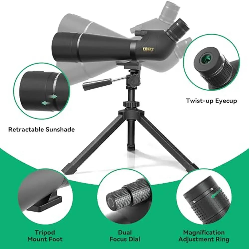 High Definition Waterproof Spotting Scope 20-60x85 with Tripod Phone Holder Carry Bag Ideal Bird Watching Wildlife Observation