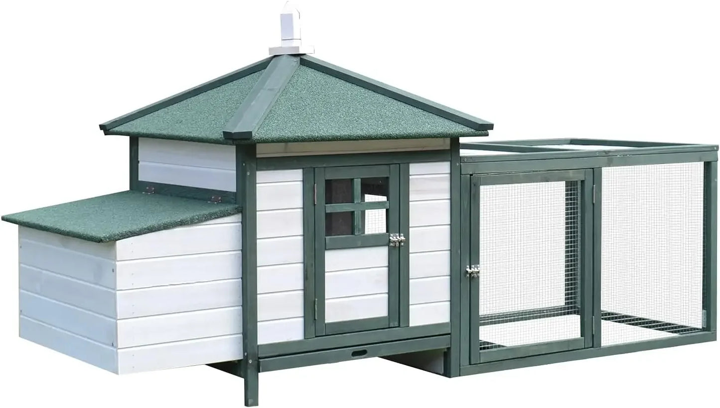 Cute Outdoor Wooden Chicken Coop with Nesting Box.  Removable Tray, Ramp Run