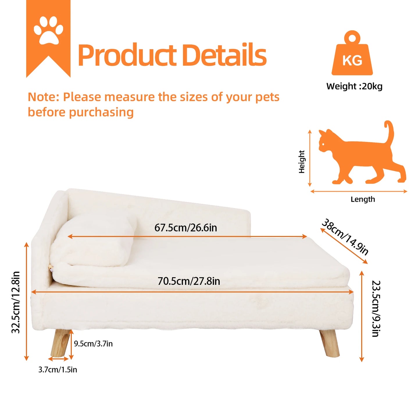 Nordic Elevated Pet Bed. Waterproof, Sturdy Wood Legs.