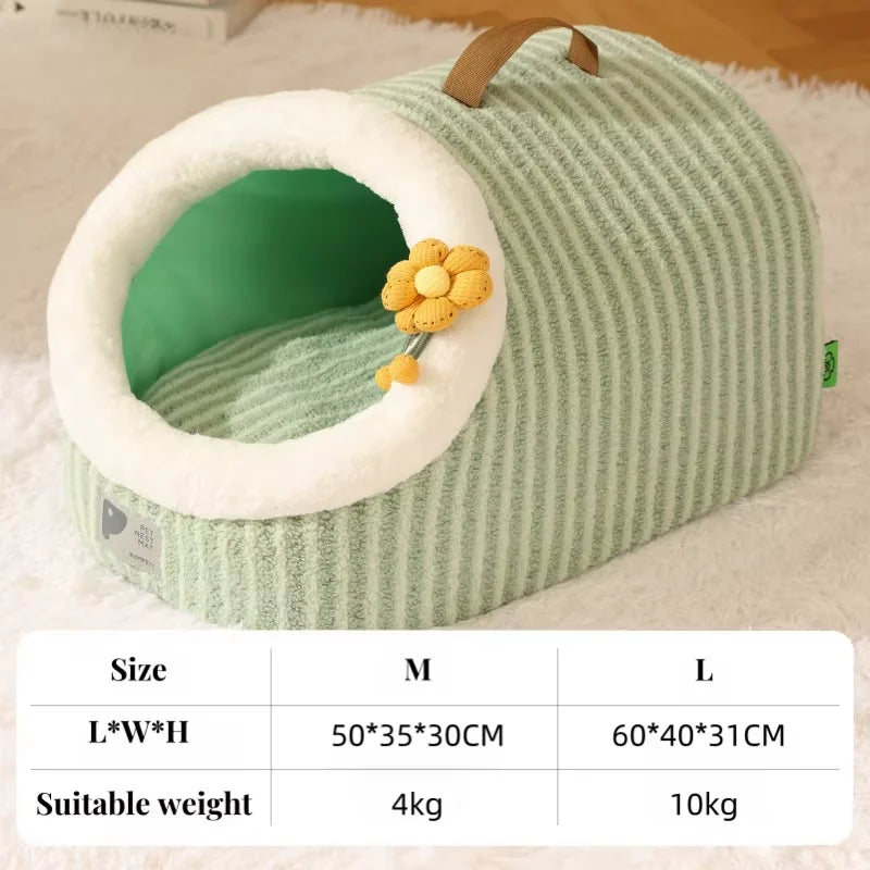 Warm Thickened Plush Cat Nest.  Semi Enclosed, Portable Kennel